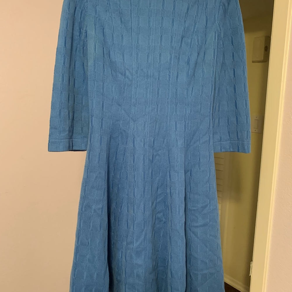 Lela Rose Blue A-Line Dress with Bateau Neckline